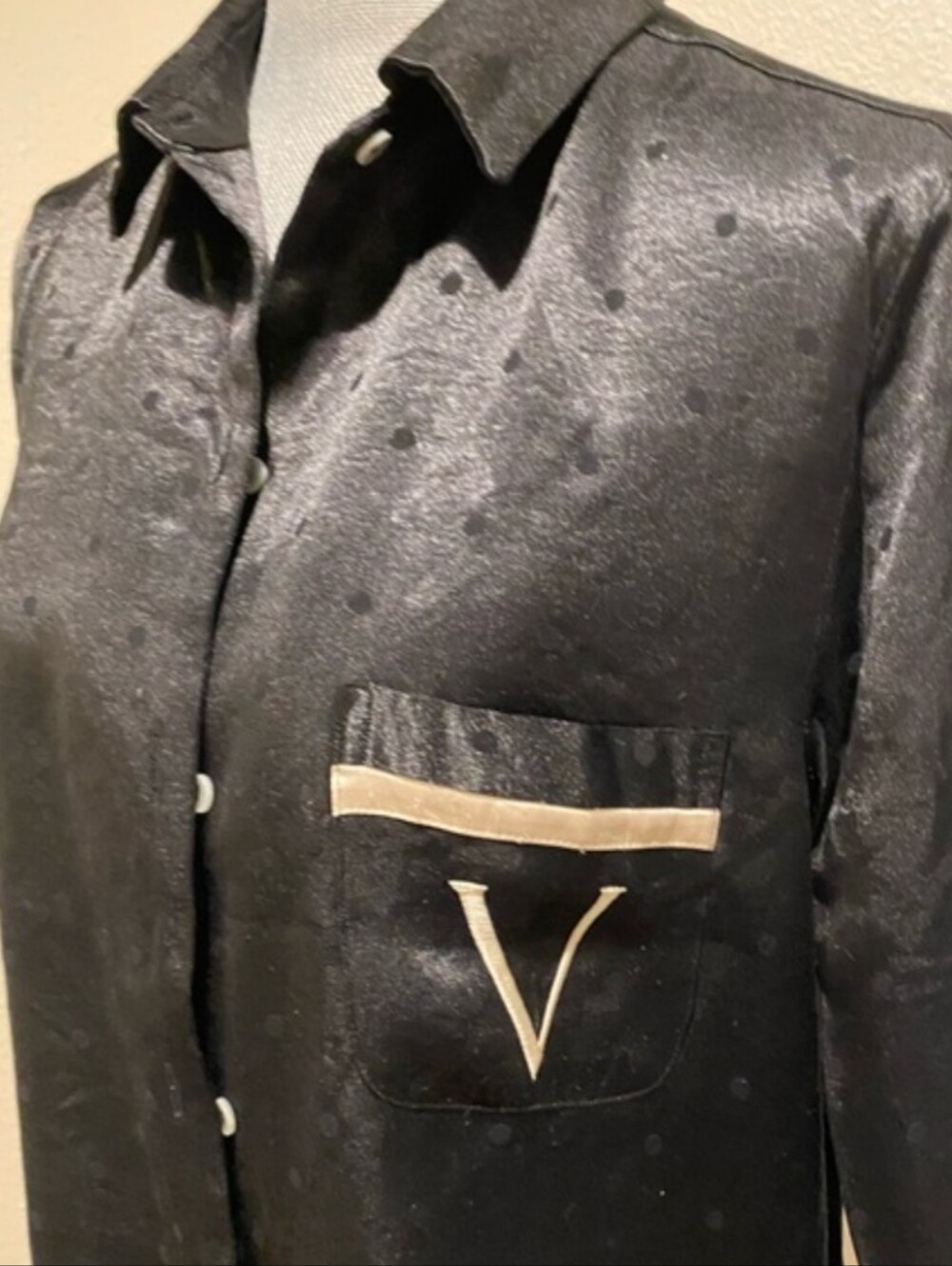 Victoria's Secret Black Satin Pajama Top with Cream Piping - Picture 2 of 13